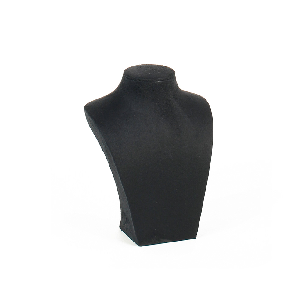 Buste pour colliers en gainé synthétique aspect suédine noire - 16 cm