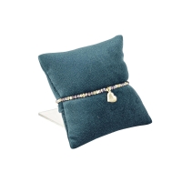 Coussin avec support gainé synthétique aspect velours, bleu canard