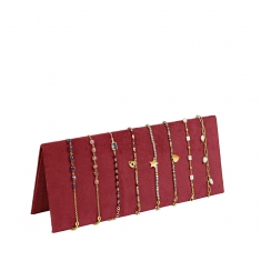 Présentoir plat chaînes/bracelets gainé velours synthétique bordeaux l 25cm