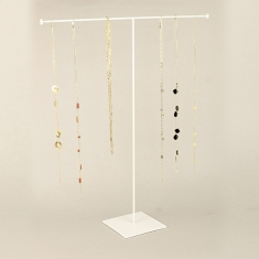 Présentoir métal blanc mat pour colliers, sautoirs, chaînes et bracelets - H 31cm