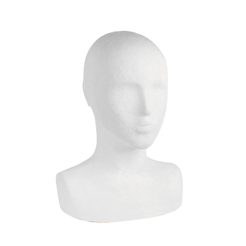 Présentoir tête femme papier maché blanc H 36cm