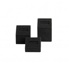 Set de 3 plots de bagues carrés gainé tissu lin et coton noir H 2,5 - 4 - 5,5cm