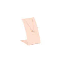 Présentoir incurvé 1 paire BO/chaîne-pendentif gainé suédine synthétique rose poudré H 8,5cm