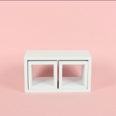 Volumes de présentation bois (MDF) peint blanc mat - 1 rectangle, 2 cubes