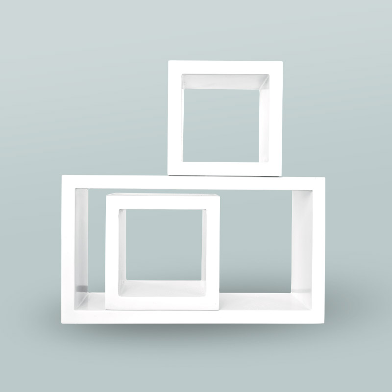 Volumes de présentation bois (MDF) peint blanc mat - 1 rectangle, 2 cubes
