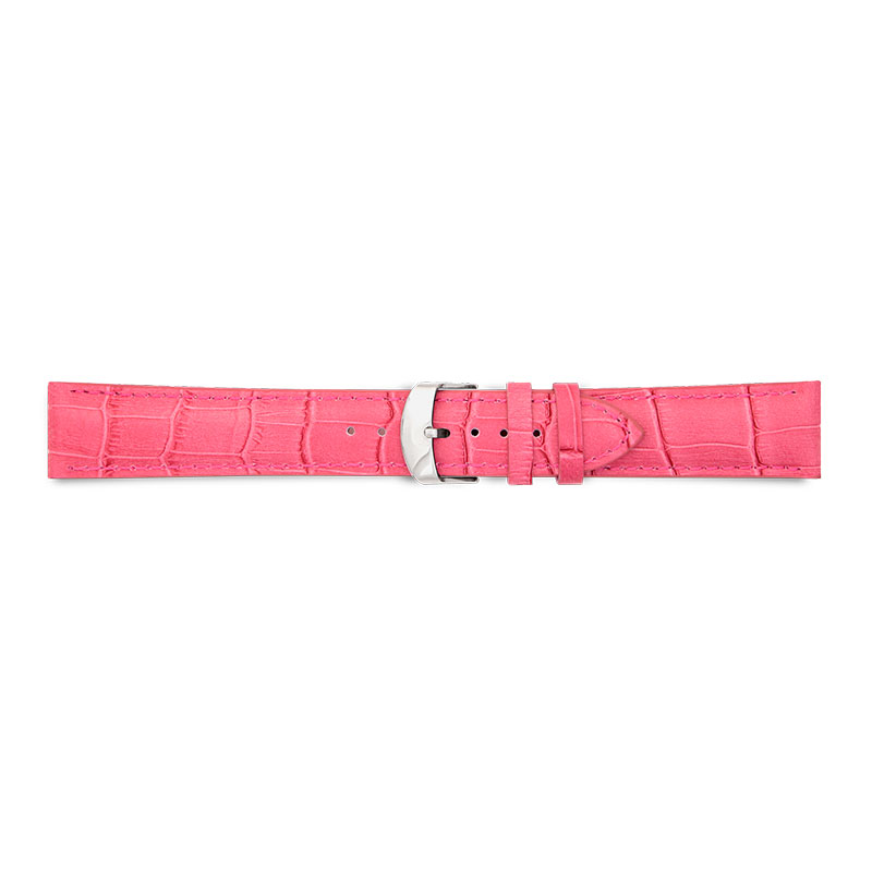 Bracelets de montres cuir de bovin, bombé, imitation alligator, fuchsia