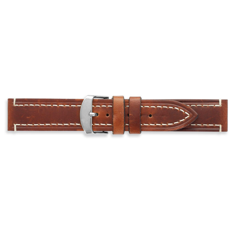 Bracelets montres cuir de bovin qualité supérieure, coupé franc, couture contrastée, marron