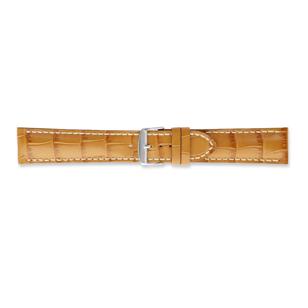 Bracelets montres cuir de veau qualité supérieure, imitation crocodile, bombé, couleur cognac