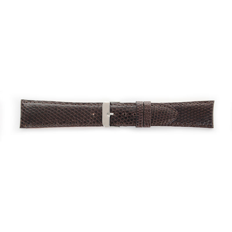 Bracelets montres cuir de lézard, couture ton sur ton, marron foncé