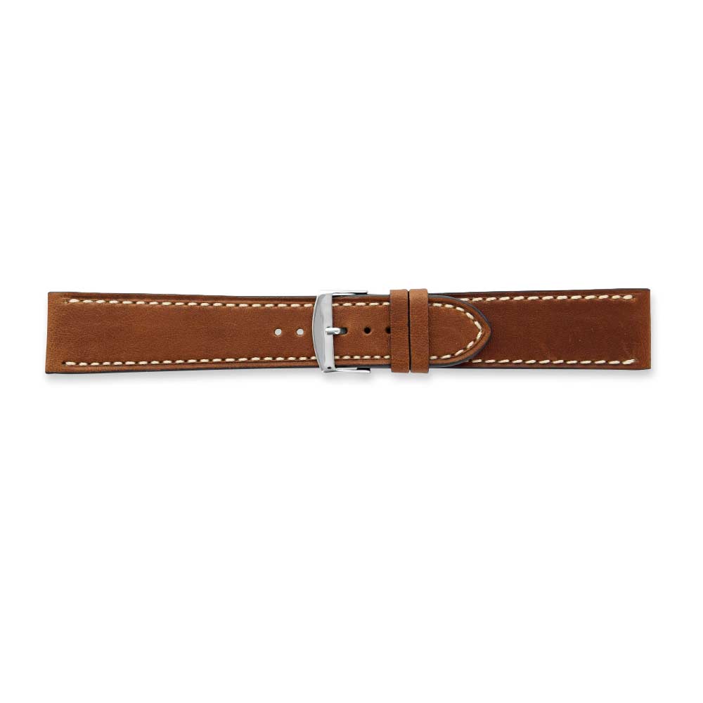 Bracelets montres cuir d\\\'agneau qualité supérieure, épais, couture contrastée écru, couleur cognac