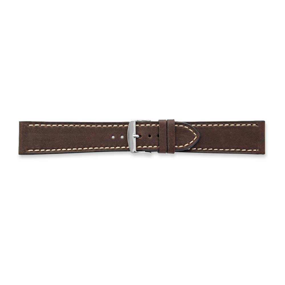 Bracelets montres cuir d\\\'agneau qualité supérieure, épais, couture contrastée écru, marron