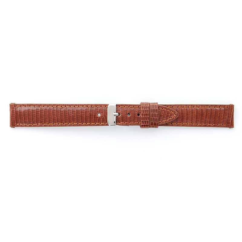 Bracelets montres cuir de lézard, couture ton sur ton, couleur cognac