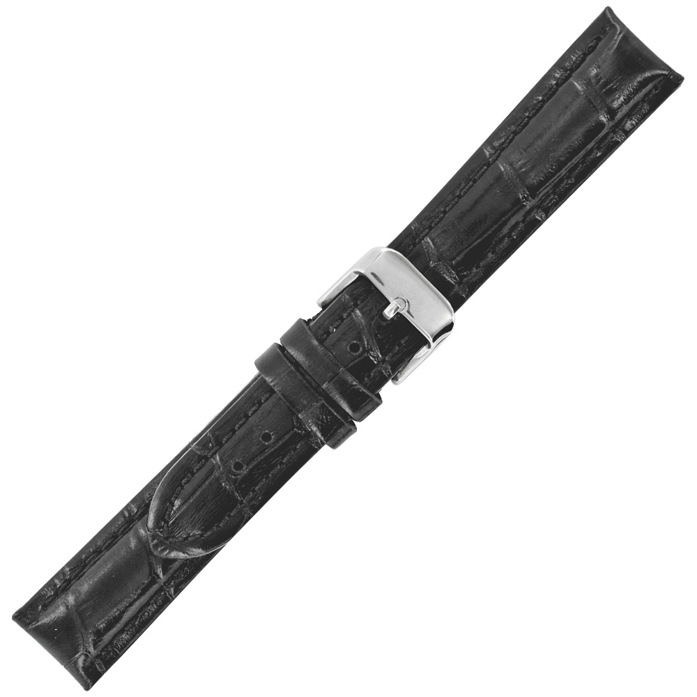 Bracelet de montre en cuir de bovin fleur corrigée imitation crocodile, boucle acier
