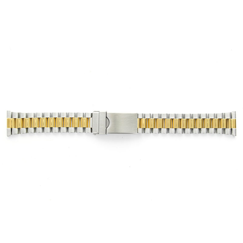 Bracelet montre acier à double fermoir déployant gris mat et doré brillant, 20 mm