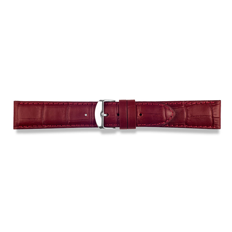 Bracelet montre imitation alligator Bordeaux,18mm,cuir bovin,fleur corrigée Doublure cuir de bovin pleine fleur- boucle inox