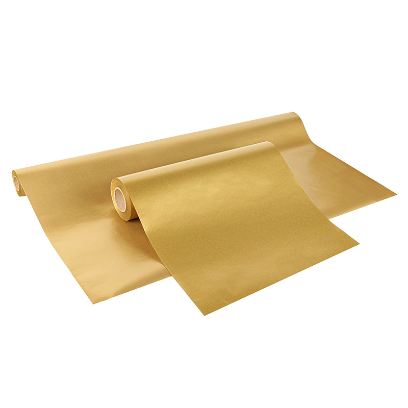 Papier cadeau fond doré mat, motif guis blancs 0,70 x 25m