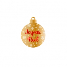 Bauble-shaped adhesive gift labels with ™Joyeux Noël™ in gold, red and black (x500)