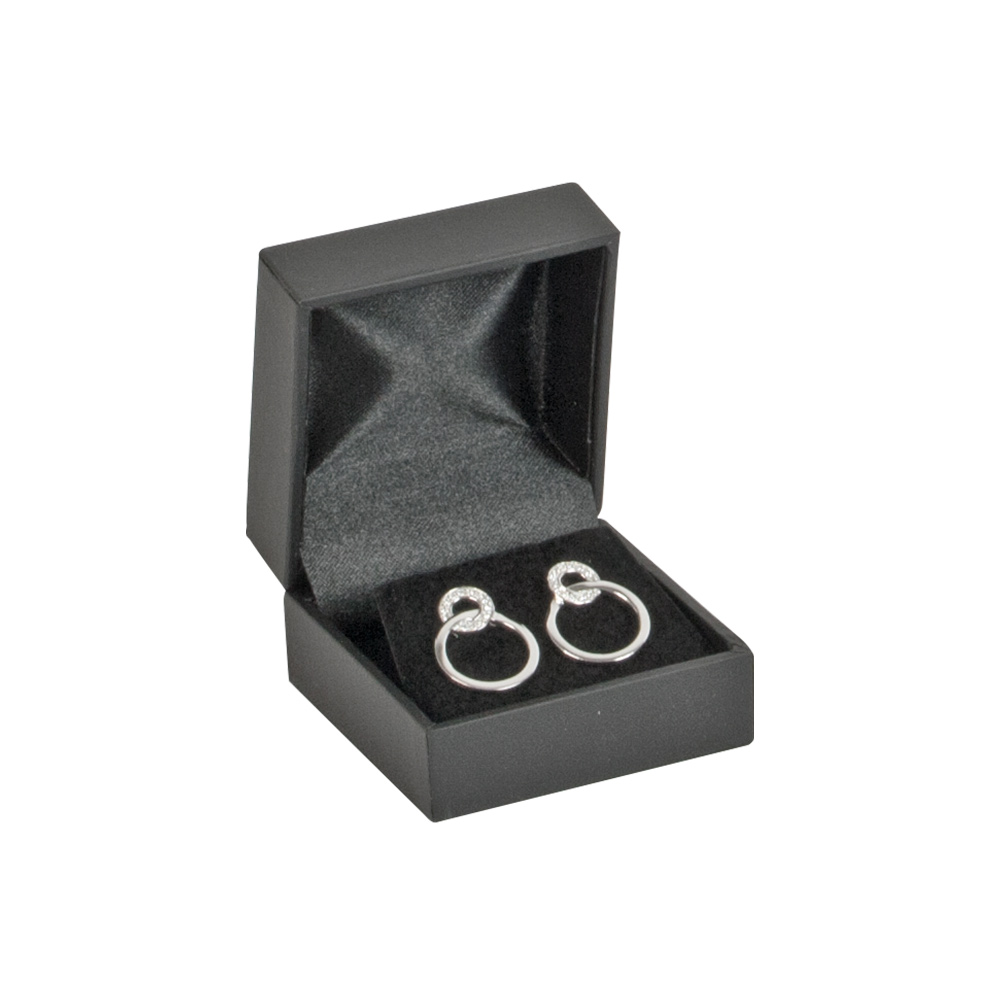 Black smooth finish leatherette earring box