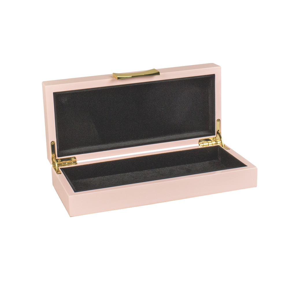 Pale pink lacquered wooden jewellery box with gold-coloured metal trim |  Selfor Paris