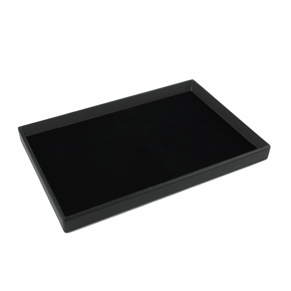 Plateau vide-poche gainé noir intérieur aspect suédine noire 34,5 x 23,5 x H 2,5 cm