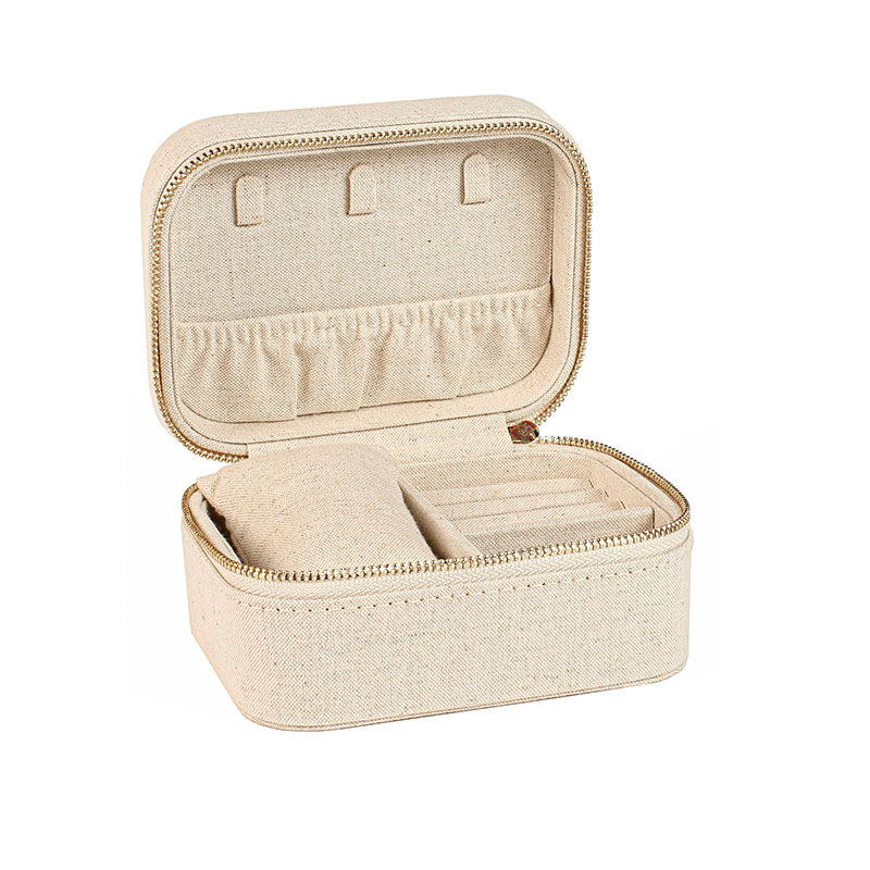 Rectangular jewellery box with cushion in natural-coloured linen ...