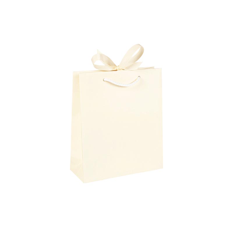 Sacs papier satiné blanc, ruban blanc, 14 x 7 x H 15cm, 210g
