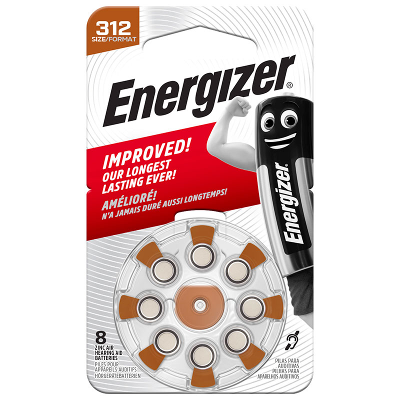 Energizer AC312 hearing aid batteries - pack of 8