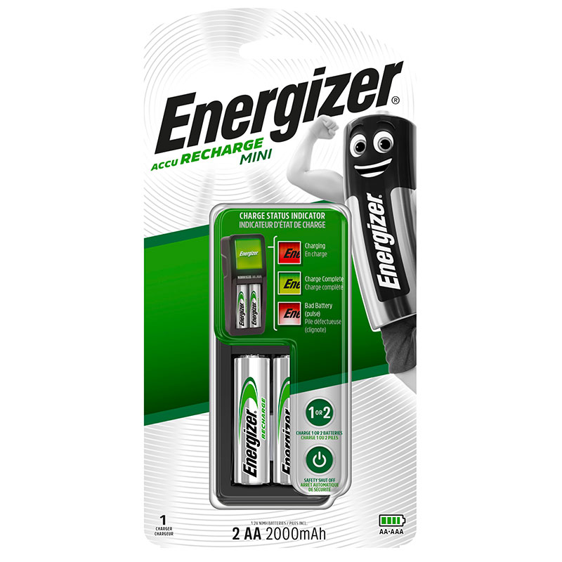 Energizer mini battery charger, supplied with 2 pre-charged LR6 batteries