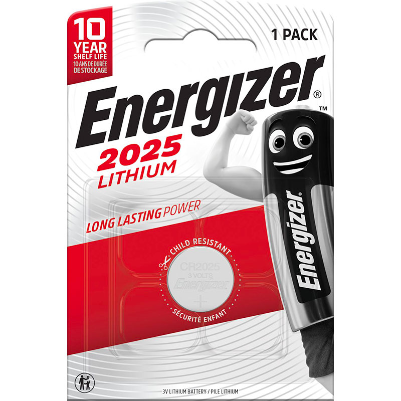 Blister packed Energizer CR2025 button cell battery