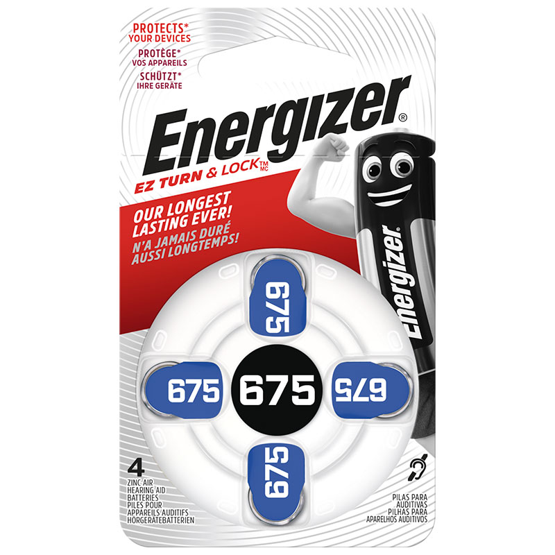 Pack of 4 Energizer AC675 hearing aid batteries