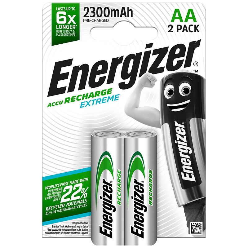 Pack of 2 Energizer HR06 rechargeable AA batteries