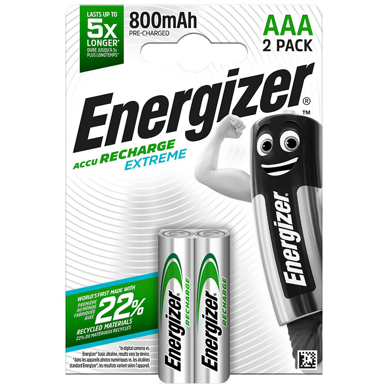 Pack of 2 Energizer HR03 rechargeable AAA batteries