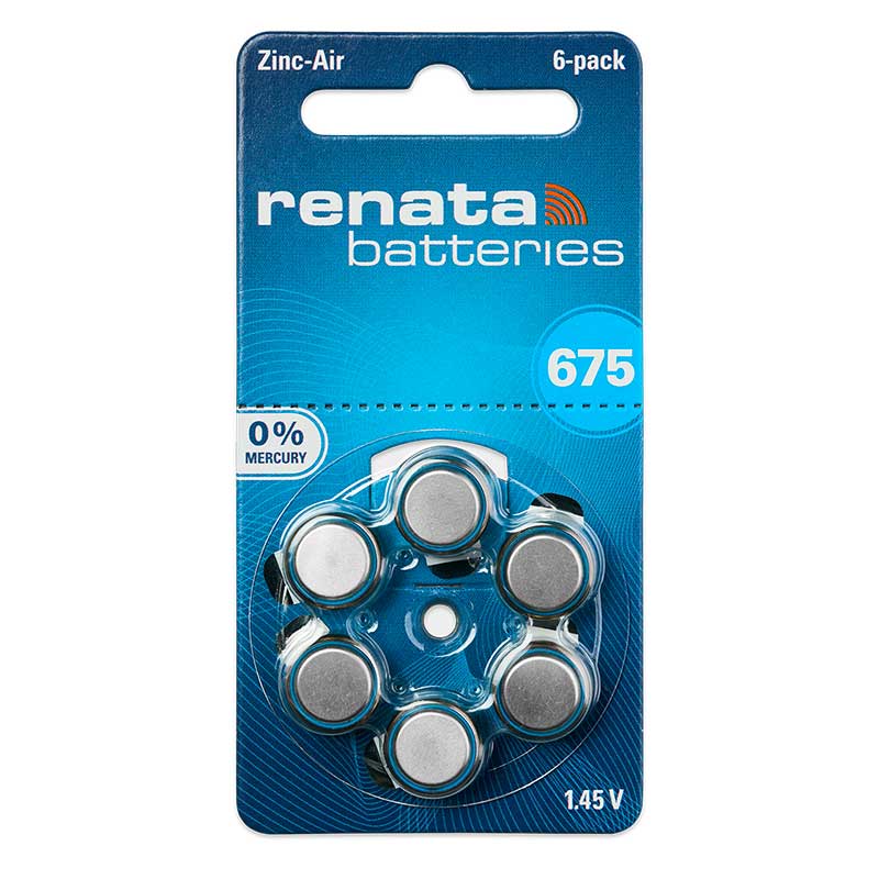 Renata ZA 675 hearing-aid batteries, pack of 6