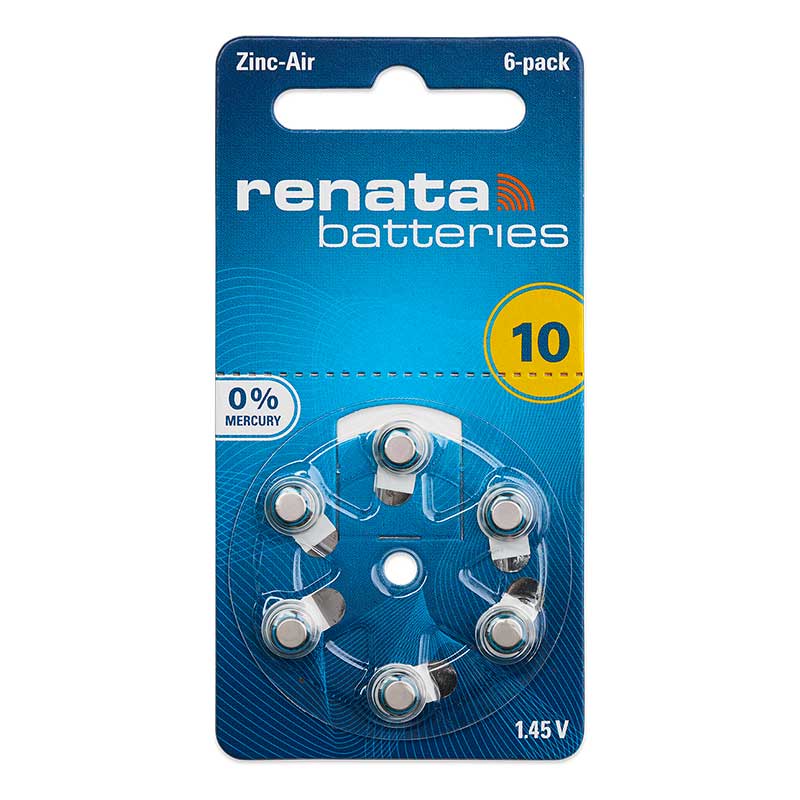 Renata ZA10 hearing aid batteries (pack of 6)