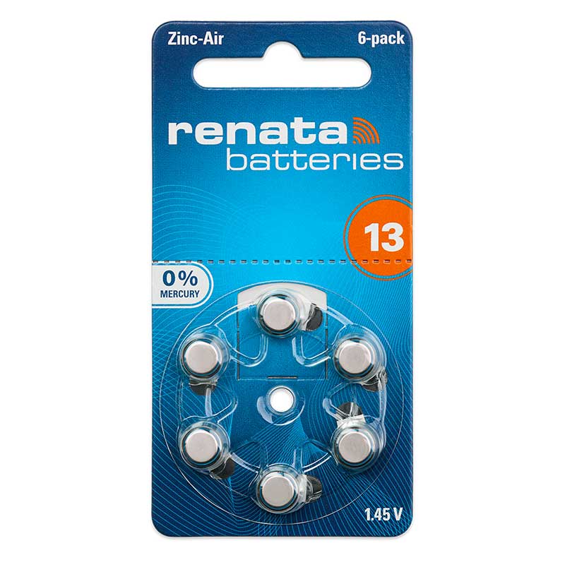 Renata ZA13 hearing aid batteries (pack of 6)