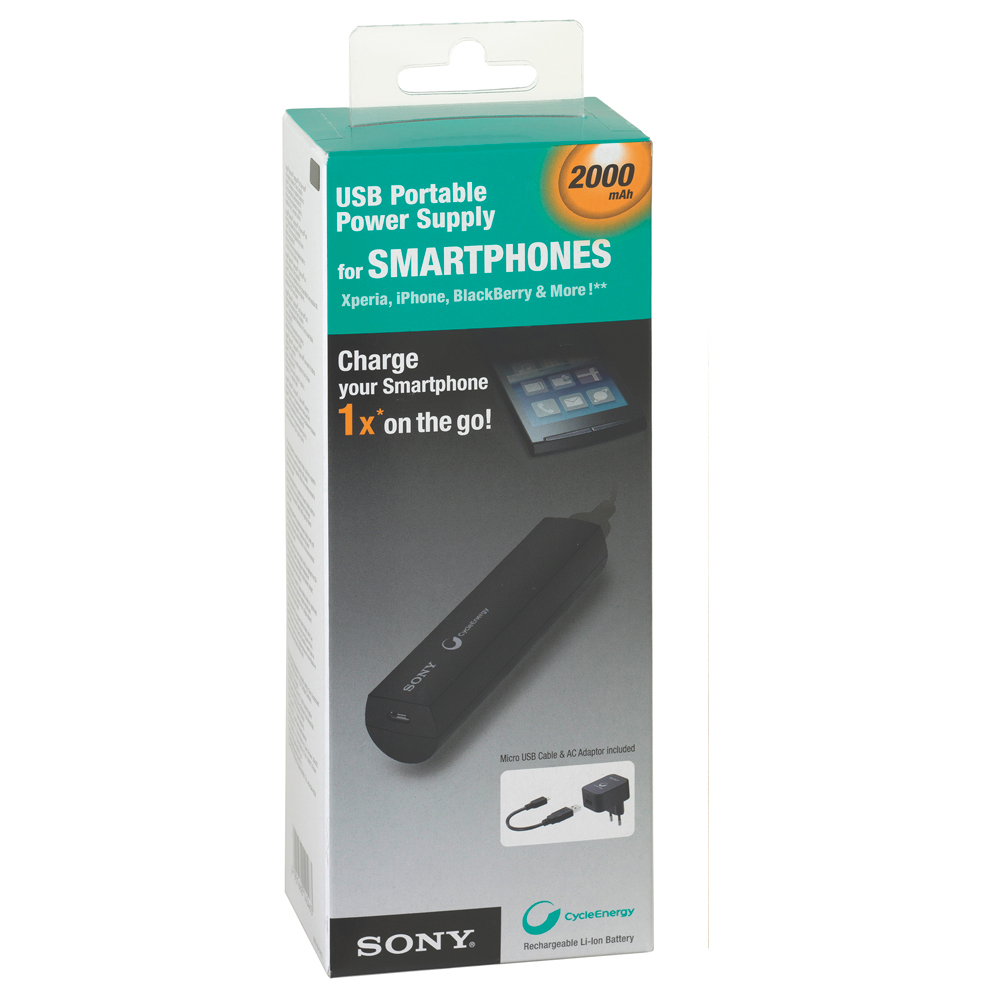Sony black USB portable power supply for smartphone