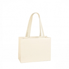 Beige recycled leather paper bags with woven cotton handles 16 x 8 x H 13cm, 180g