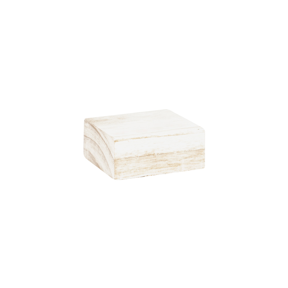 White patina finish square wooden display riser 8x8x3.5cm