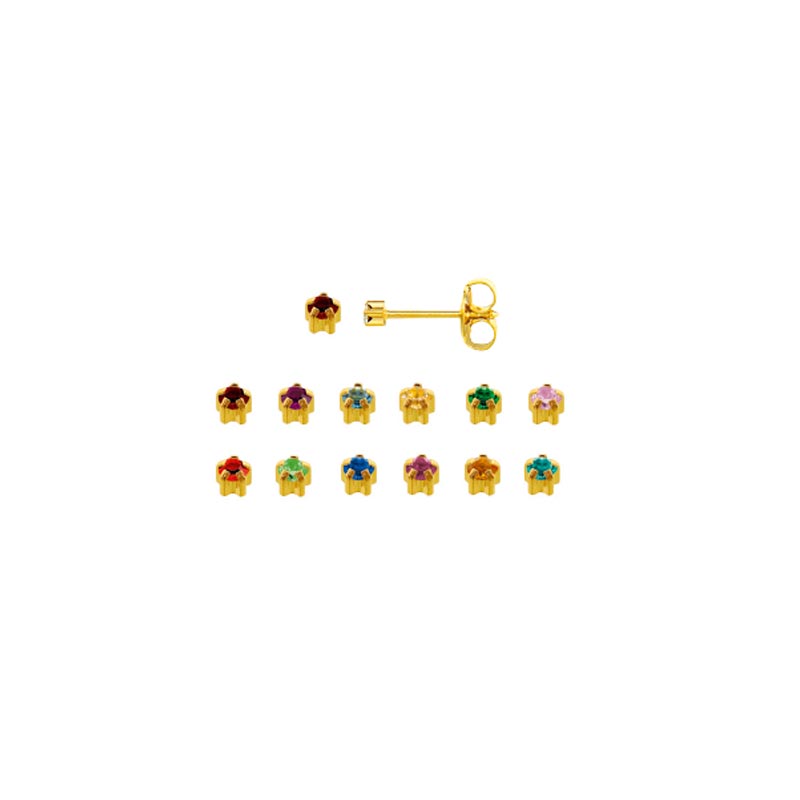 Assorted Caflon piercing studs in gold coloured stainless steel with claw-set crystal (x12)