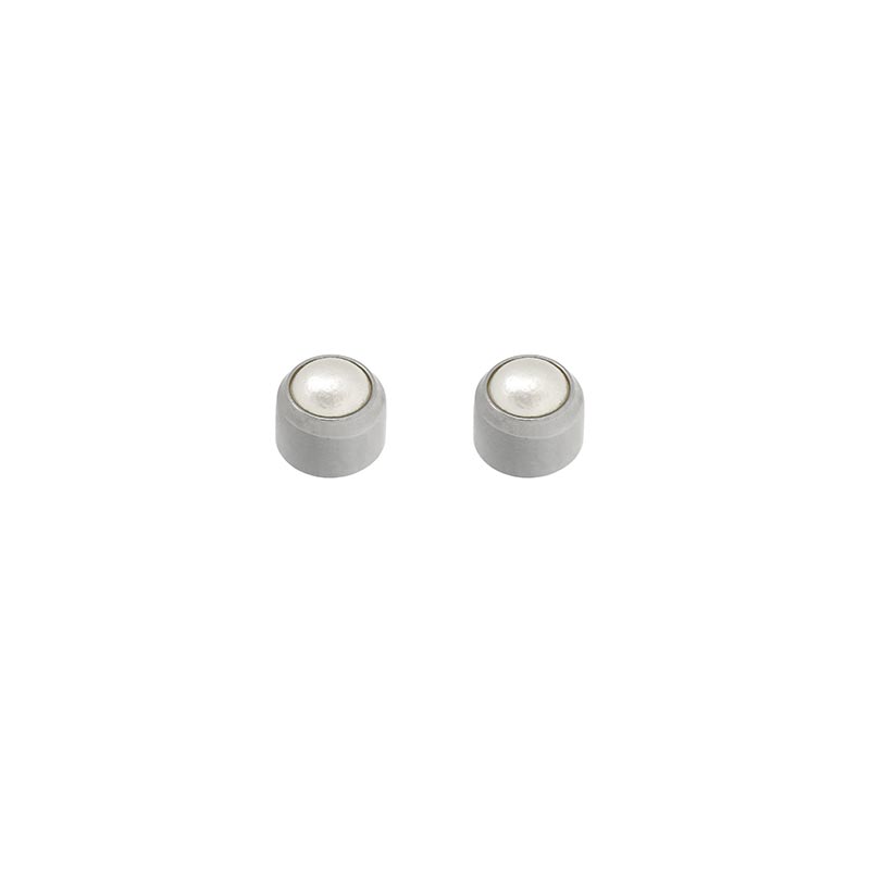 Caflon Blu cabochon piercing studs in stainless steel and synthetic pearl