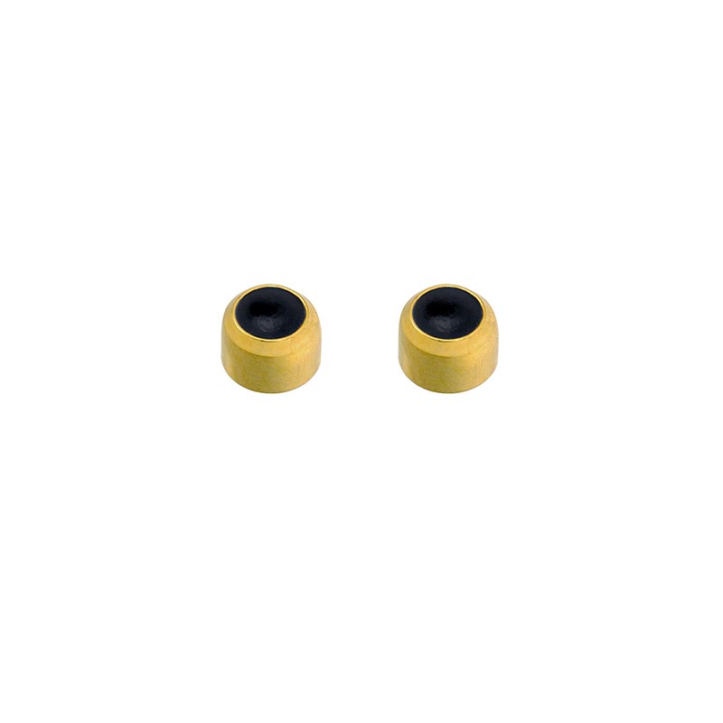 Caflon Blu cabochon piercing studs in steel gilded in fine gold and black onyx