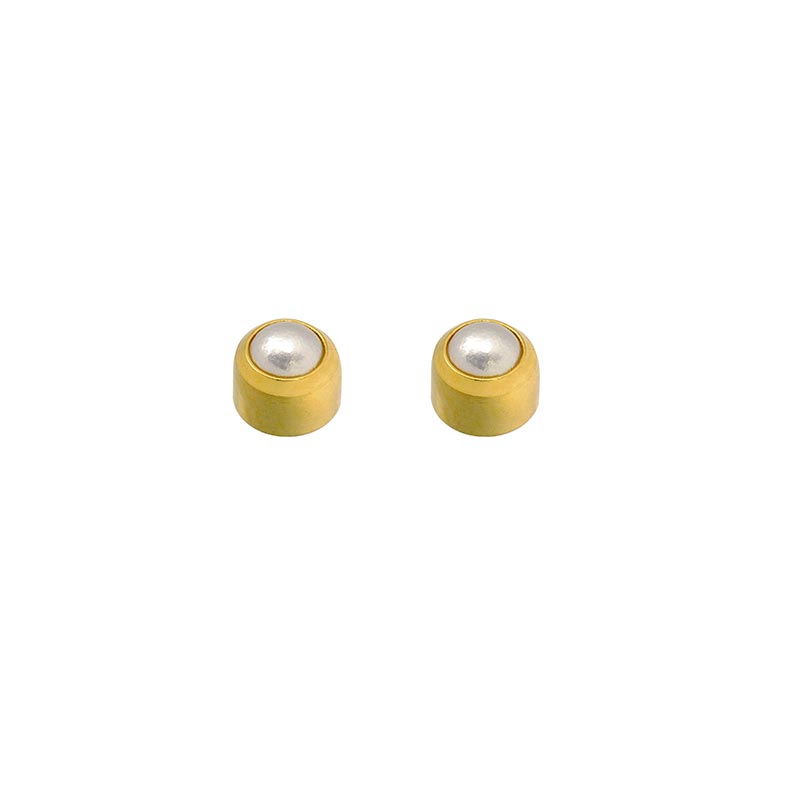 Caflon Blu cabochon piercing studs in steel gilded in fine gold with synthetic pearl