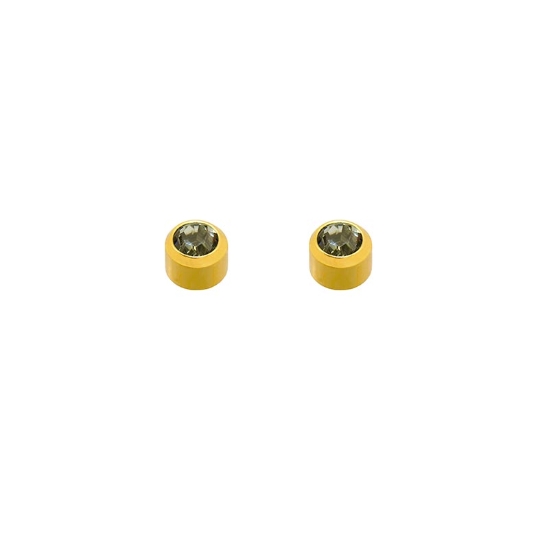 Caflon Blu gold coloured stainless steel ear piercing studs with black diamond coloured crystal