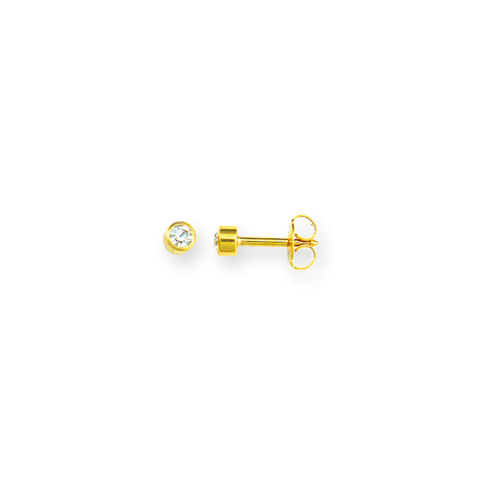 Caflon ear piercing studs, gold coloured stainless steel with bezel-set crystal (x12)