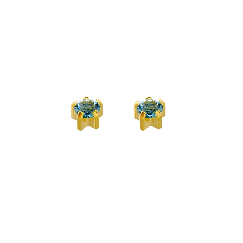 Caflon Blu ear piercing studs with claw set crystal in steel gilded in fine gold