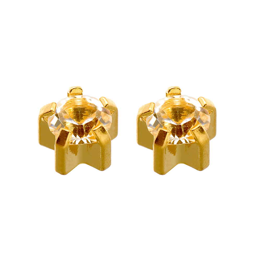 Caflon Blu ear piercing studs with claw set crystal in steel gilded in fine gold