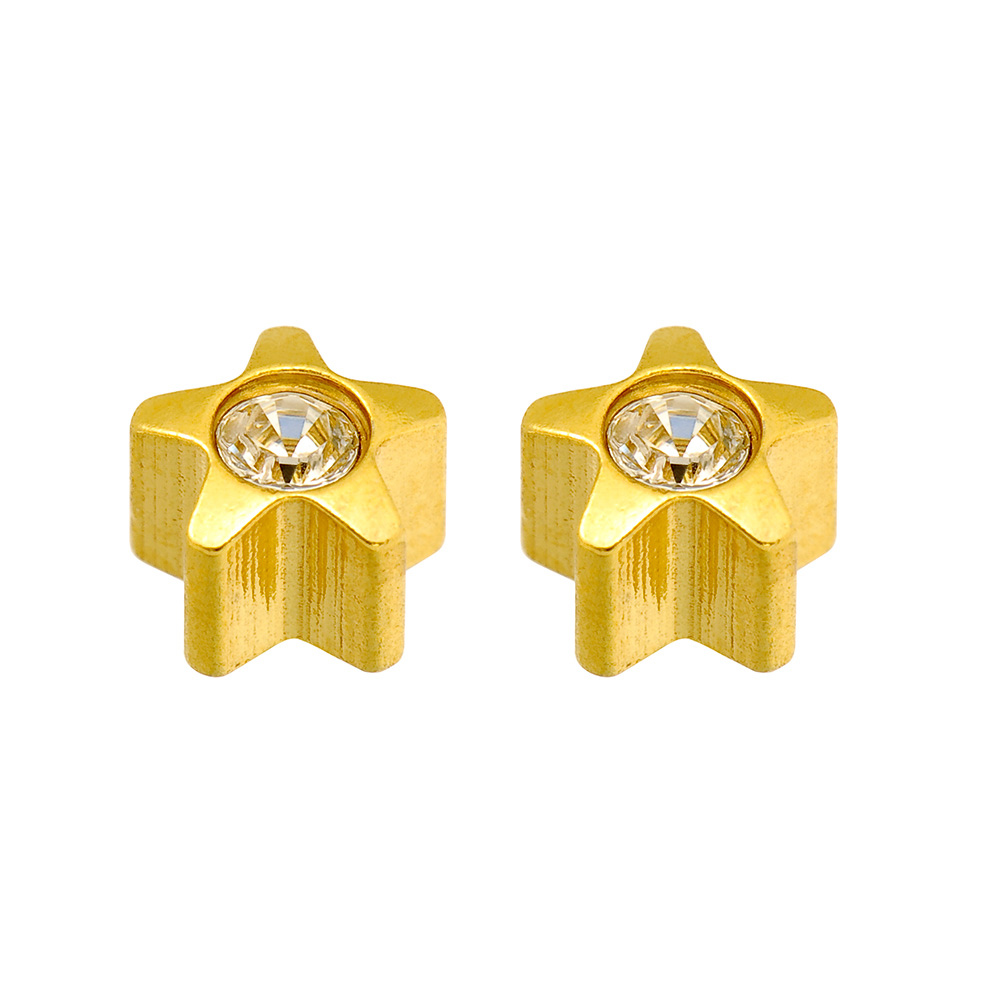 Caflon Blu star shaped ear piercing studs in steel gilded with fine gold with bezel set crystal