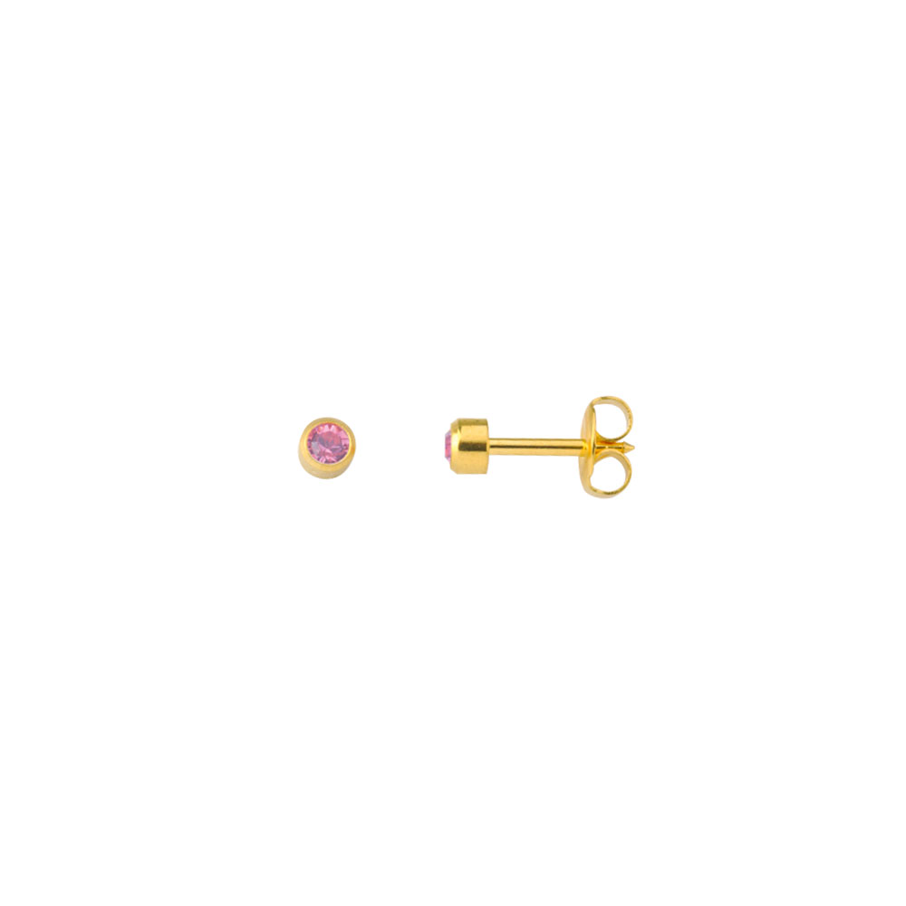 Gold-coloured stainless steel Caflon ear piercing studs set with pale pink crystal (x12)