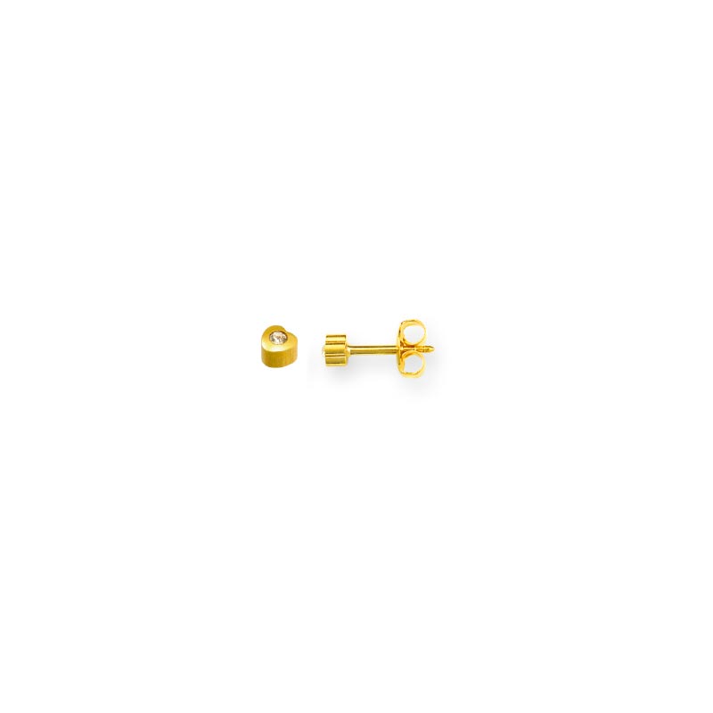 Heart shaped Caflon piercing studs in gold coloured stainless steel with bezel set crystal (x12)