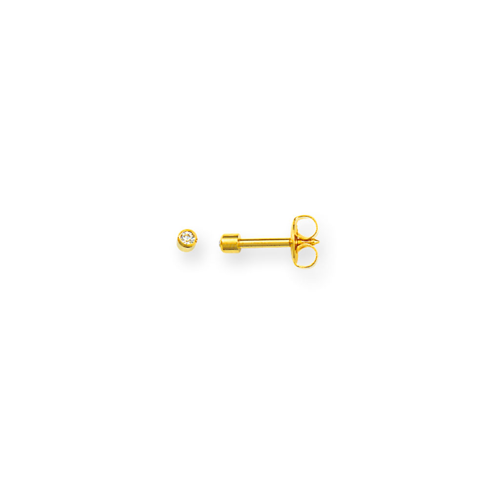 Mini caflon ear piercing studs in gold-coloured stainless steel set with white crystal